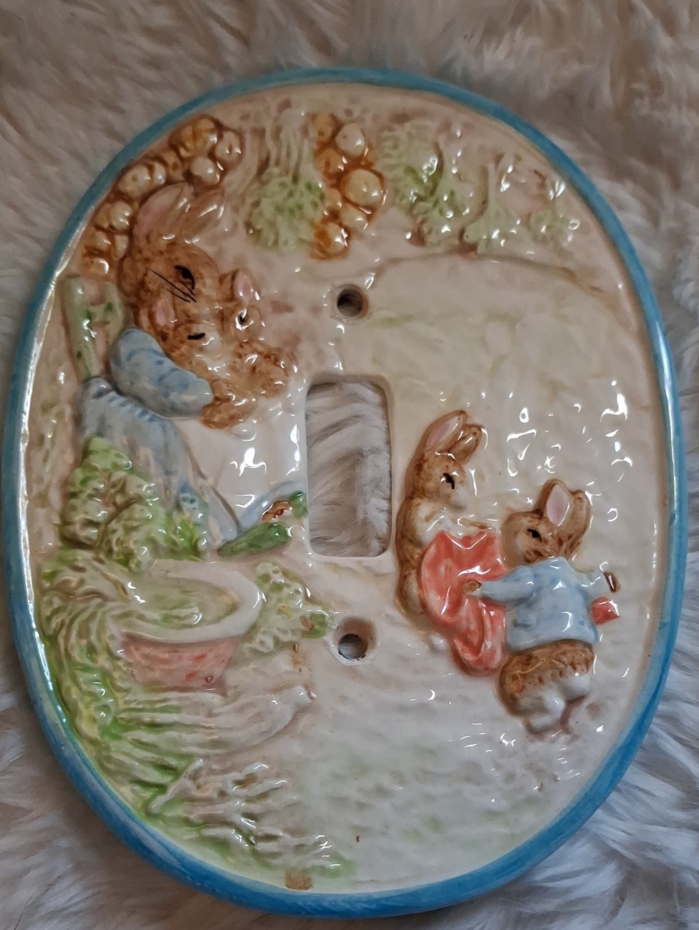 Ceramic Beatrix Potter "Peter Cotton Tail" Nursery Light Cover-vintage